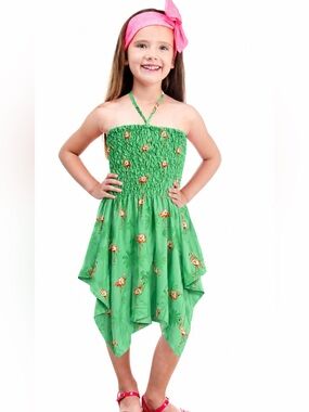 Rima Girls Popcorn Flamingo Dress size 6–10 Smocked Tropical Sundress Stretchy